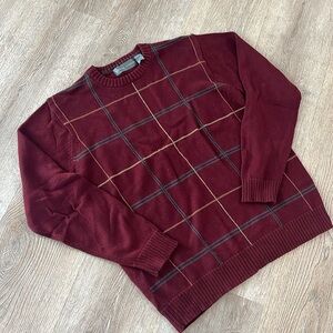 OOscar De La Renta Maroon‎ Windowpane Sweater Men's Large Vintage Pullover